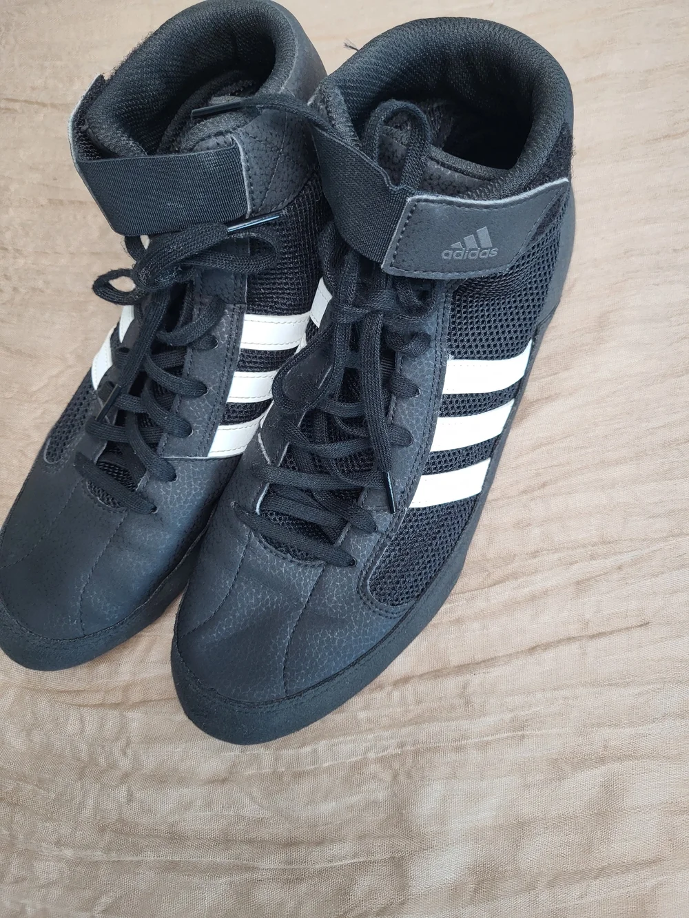 adidas Black and White High-Top Wrestling/Training Sneakers, Size 9